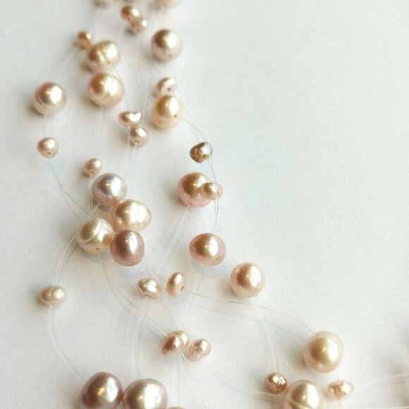 Pink freshwater pearl illusion necklace 🆕 - Picture 4 of 9